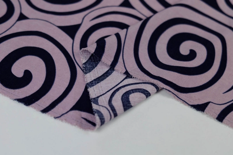 Ткань под лен Маканик, принт — узор фиолетовый