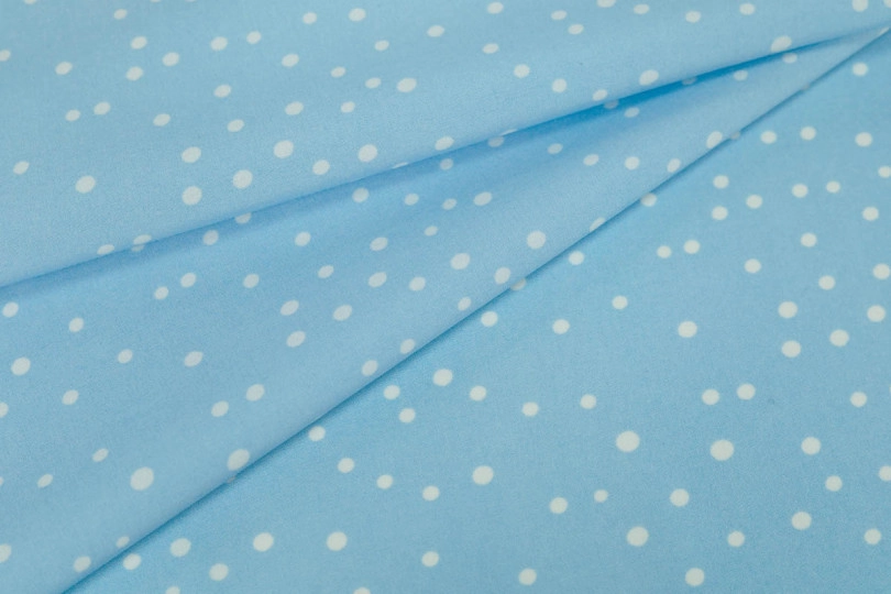 Супер софт Ниагара, принт — горох россыпью белый на голубом
