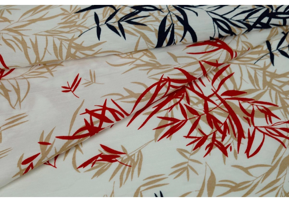 Лен бохо "Селена", принт — веточки красные