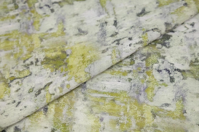 Ткань Лен бохо "Селена", принт — абстракция оливковая