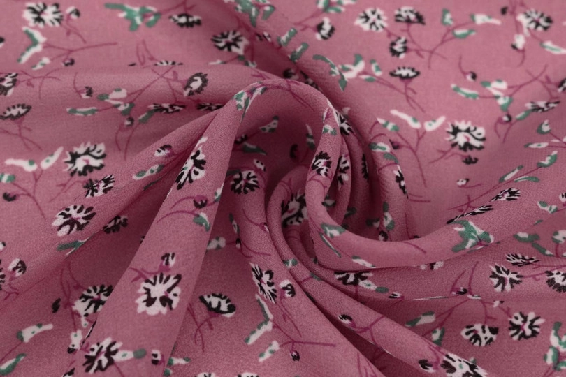 Шифон креп принт — маленькие цветы на розовом