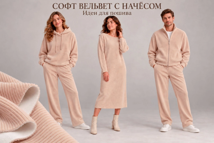 Софт-вельвет с начесом, однотонный, цвет — какао