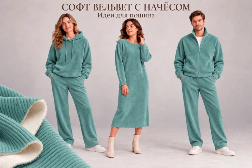 Софт-вельвет с начесом, однотонный, цвет — бирюзовый