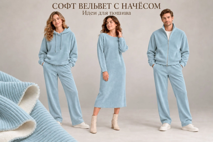 Софт-вельвет с начесом, однотонный, цвет — голубой