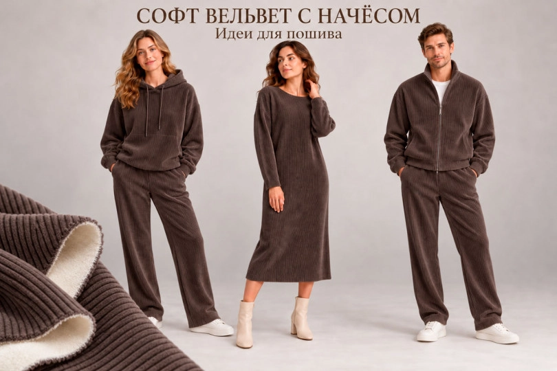 Софт вельвет с начесом на отрез, цвет — коричневый