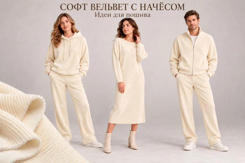 Софт вельвет с начесом рулоном на КГ, цвет — молочный