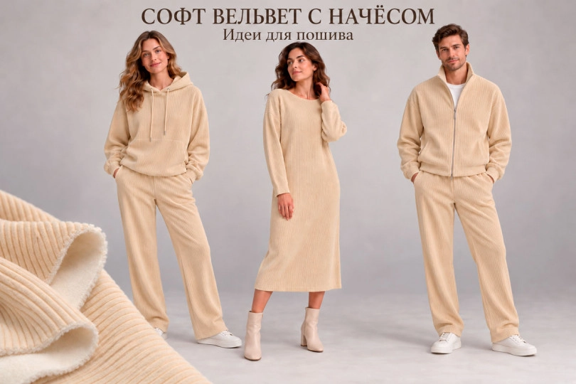 Софт вельвет с начесом на отрез, цвет — бежевый