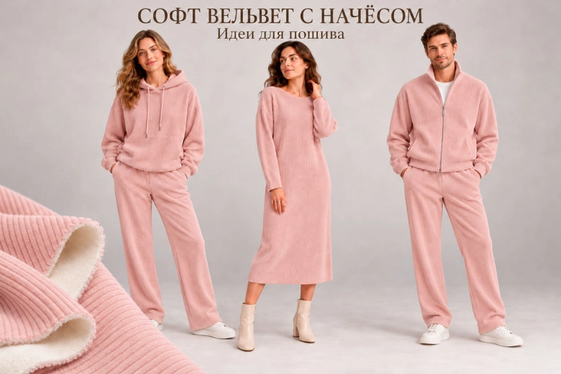 Софт-вельвет с начесом, однотонный, цвет — пудровый